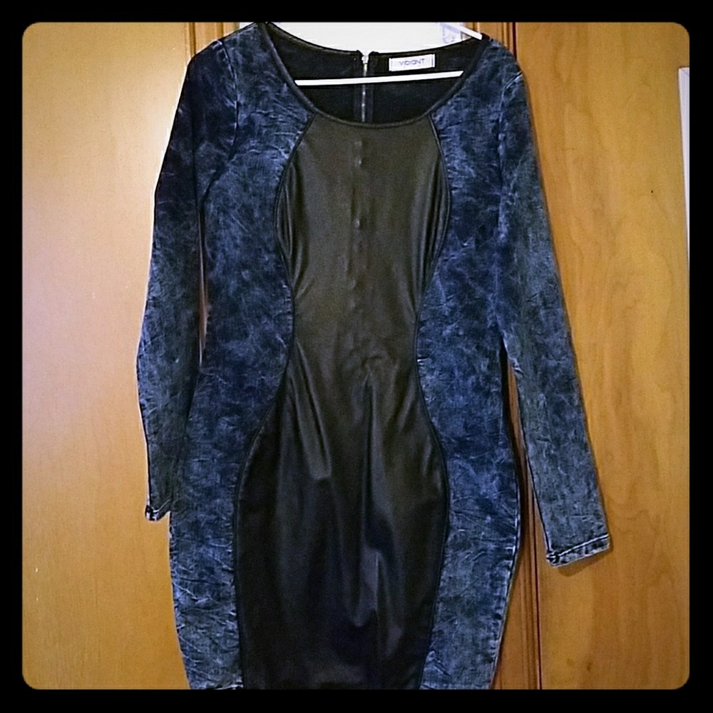 Denim and Faux Leather Dress